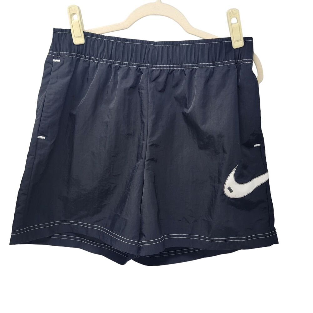 Nike Womens Swoosh Woven Easy Shorts size M Loose Fit High Rise Black Nylon NEW